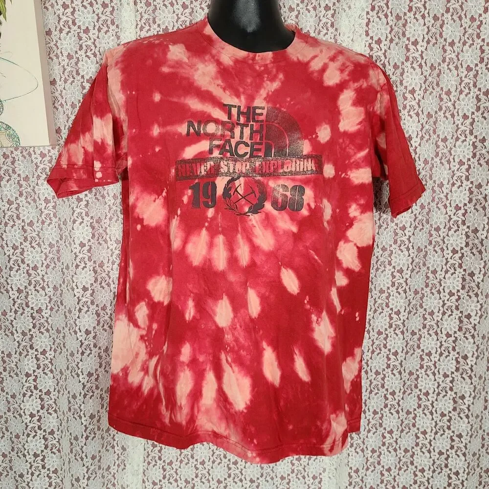 The North Face Red Spiral tie dye never stop exploring t-shirt size large